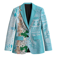 Cook Islands Tiare Maori With Conch Shell Blazer Pasifika Fest Polynesian Tattoo Turquoise LT14 Unisex Turquoise - Polynesian Pride