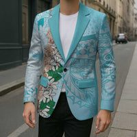 Cook Islands Tiare Maori With Conch Shell Blazer Pasifika Fest Polynesian Tattoo Turquoise LT14 - Polynesian Pride