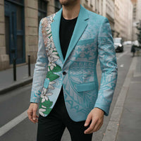 Cook Islands Tiare Maori With Conch Shell Blazer Pasifika Fest Polynesian Tattoo Turquoise LT14 - Polynesian Pride