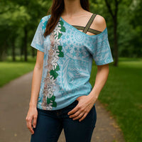 Cook Islands Tiare Maori With Conch Shell Cross Shoulder Shirt Pasifika Fest Polynesian Tattoo Turquoise
