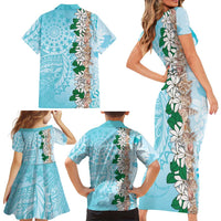 Cook Islands Tiare Maori With Conch Shell Family Matching Short Sleeve Bodycon Dress and Hawaiian Shirt Pasifika Fest Polynesian Tattoo Turquoise LT14 - Polynesian Pride