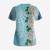Cook Islands Tiare Maori With Conch Shell Scrub Top Pasifika Fest Polynesian Tattoo Turquoise