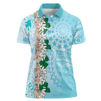 Cook Islands Tiare Maori With Conch Shell Women Polo Shirt Pasifika Fest Polynesian Tattoo Turquoise LT14 Female Turquoise - Polynesian Pride