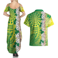 Cook Islands Tiare Maori With Conch Shell Couples Matching Summer Maxi Dress and Hawaiian Shirt Pasifika Fest Polynesian Tattoo Green LT14 - Polynesian Pride