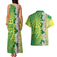 Cook Islands Tiare Maori With Conch Shell Couples Matching Tank Maxi Dress and Hawaiian Shirt Pasifika Fest Polynesian Tattoo Green LT14 - Polynesian Pride