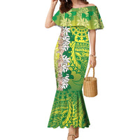 Cook Islands Tiare Maori With Conch Shell Family Matching Mermaid Dress and Hawaiian Shirt Pasifika Fest Polynesian Tattoo Green LT14 Mom's Dress Green - Polynesian Pride