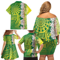 Cook Islands Tiare Maori With Conch Shell Family Matching Off Shoulder Short Dress and Hawaiian Shirt Pasifika Fest Polynesian Tattoo Green LT14 - Polynesian Pride