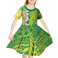 Cook Islands Tiare Maori With Conch Shell Kid Short Sleeve Dress Pasifika Fest Polynesian Tattoo Green LT14 - Polynesian Pride