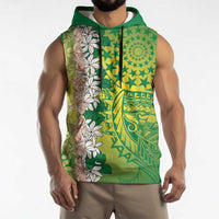 Cook Islands Tiare Maori With Conch Shell Sleeveless Hoodie Pasifika Fest Polynesian Tattoo Green LT14 - Polynesian Pride