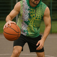 Cook Islands Tiare Maori With Conch Shell Sleeveless Hoodie Pasifika Fest Polynesian Tattoo Green LT14 - Polynesian Pride