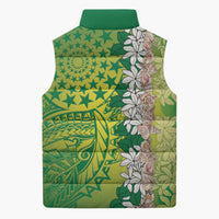 Cook Islands Tiare Maori With Conch Shell Sleeveless Puffer Jacket Pasifika Fest Polynesian Tattoo Green