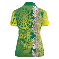 Cook Islands Tiare Maori With Conch Shell Women Polo Shirt Pasifika Fest Polynesian Tattoo Green LT14 - Polynesian Pride
