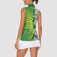 Cook Islands Tiare Maori With Conch Shell Women Sleeveless Polo Shirt Pasifika Fest Polynesian Tattoo Green LT14 - Polynesian Pride