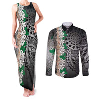 Cook Islands Tiare Maori With Conch Shell Couples Matching Tank Maxi Dress and Long Sleeve Button Shirt Pasifika Fest Polynesian Tattoo Black LT14 Black - Polynesian Pride