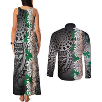 Cook Islands Tiare Maori With Conch Shell Couples Matching Tank Maxi Dress and Long Sleeve Button Shirt Pasifika Fest Polynesian Tattoo Black LT14 - Polynesian Pride