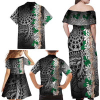 Cook Islands Tiare Maori With Conch Shell Family Matching Off Shoulder Maxi Dress and Hawaiian Shirt Pasifika Fest Polynesian Tattoo Black