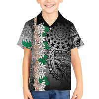 Cook Islands Tiare Maori With Conch Shell Family Matching Off Shoulder Maxi Dress and Hawaiian Shirt Pasifika Fest Polynesian Tattoo Black