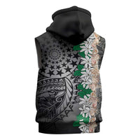 Cook Islands Tiare Maori With Conch Shell Sleeveless Zip Hoodie Pasifika Fest Polynesian Tattoo Black LT14 - Polynesian Pride