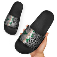 Cook Islands Tiare Maori With Conch Shell Slide Sandals Pasifika Fest Polynesian Tattoo Black