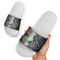 Cook Islands Tiare Maori With Conch Shell Slide Sandals Pasifika Fest Polynesian Tattoo Black