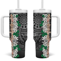 Cook Islands Tiare Maori With Conch Shell Tumbler With Handle Pasifika Fest Polynesian Tattoo Black