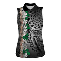 Cook Islands Tiare Maori With Conch Shell Women Sleeveless Polo Shirt Pasifika Fest Polynesian Tattoo Black LT14 Female Black - Polynesian Pride