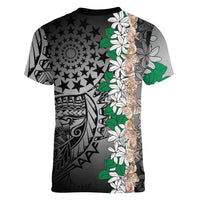 Cook Islands Tiare Maori With Conch Shell Women V-Neck T-Shirt Pasifika Fest Polynesian Tattoo Black LT14 - Polynesian Pride