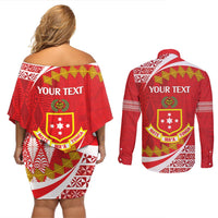 Personalised Kolisi Tonga College Atele Couples Matching Off Shoulder Short Dress and Long Sleeve Button Shirt Mate Maa Tonga 142 Years Anniversary LT14 - Polynesian Pride