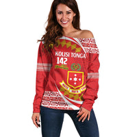 Personalised Kolisi Tonga College Atele Off Shoulder Sweater Mate Maa Tonga 142 Years Anniversary LT14 Women Red - Polynesian Pride