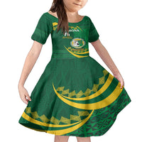 Personalised Tonga Liahona-Saineha High School Family Matching Off Shoulder Short Dress and Hawaiian Shirt Happy 76 Years Anniversary LT14 Daughter's Dress Green - Polynesian Pride