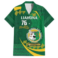 Personalised Tonga Liahona-Saineha High School Family Matching Off Shoulder Short Dress and Hawaiian Shirt Happy 76 Years Anniversary LT14 Dad's Shirt - Short Sleeve Green - Polynesian Pride