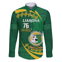 Personalised Tonga Liahona-Saineha High School Family Matching Off Shoulder Short Dress and Hawaiian Shirt Happy 76 Years Anniversary LT14 Dad's Shirt - Long Sleeve Green - Polynesian Pride