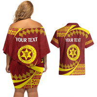 Personalised Tonga High School Couples Matching Off Shoulder Short Dress and Hawaiian Shirt Happy 77 Years Anniversary LT14 - Polynesian Pride