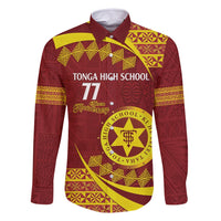 Personalised Tonga High School Family Matching Off Shoulder Maxi Dress and Hawaiian Shirt Happy 77 Years Anniversary LT14 Dad's Shirt - Long Sleeve Maroon - Polynesian Pride