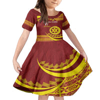 Personalised Tonga High School Family Matching Off Shoulder Short Dress and Hawaiian Shirt Happy 77 Years Anniversary LT14 Daughter's Dress Maroon - Polynesian Pride