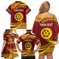 Personalised Tonga High School Family Matching Off Shoulder Short Dress and Hawaiian Shirt Happy 77 Years Anniversary LT14 - Polynesian Pride