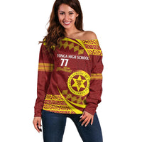 Personalised Tonga High School Off Shoulder Sweater Happy 77 Years Anniversary LT14 Women Maroon - Polynesian Pride