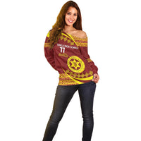 Personalised Tonga High School Off Shoulder Sweater Happy 77 Years Anniversary LT14 - Polynesian Pride