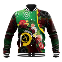 Long God Yumi Stanap Vanuatu Baseball Jacket Tropical Flowers Aboriginal Pattern