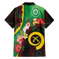 Long God Yumi Stanap Vanuatu Family Matching Long Sleeve Bodycon Dress and Hawaiian Shirt Tropical Flowers Aboriginal Pattern