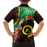 Long God Yumi Stanap Vanuatu Family Matching Off The Shoulder Long Sleeve Dress and Hawaiian Shirt Tropical Flowers Aboriginal Pattern