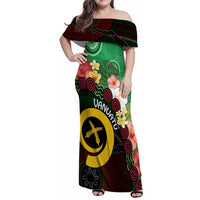 Long God Yumi Stanap Vanuatu Family Matching Off Shoulder Maxi Dress and Hawaiian Shirt Tropical Flowers Aboriginal Pattern