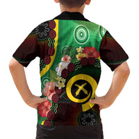 Long God Yumi Stanap Vanuatu Family Matching Off Shoulder Short Dress and Hawaiian Shirt Tropical Flowers Aboriginal Pattern