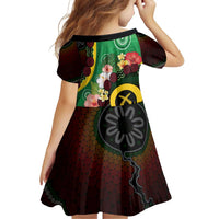Long God Yumi Stanap Vanuatu Family Matching Off Shoulder Short Dress and Hawaiian Shirt Tropical Flowers Aboriginal Pattern