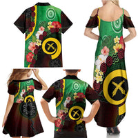 Long God Yumi Stanap Vanuatu Family Matching Summer Maxi Dress and Hawaiian Shirt Tropical Flowers Aboriginal Pattern
