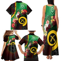 Long God Yumi Stanap Vanuatu Family Matching Tank Maxi Dress and Hawaiian Shirt Tropical Flowers Aboriginal Pattern