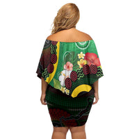 Long God Yumi Stanap Vanuatu Off Shoulder Short Dress Tropical Flowers Aboriginal Pattern