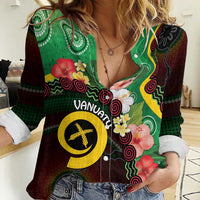 Long God Yumi Stanap Vanuatu Women Casual Shirt Tropical Flowers Aboriginal Pattern LT14 Female Green - Polynesian Pride