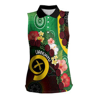 Long God Yumi Stanap Vanuatu Women Sleeveless Polo Shirt Tropical Flowers Aboriginal Pattern