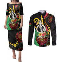 Tamtam Drum Vanuatu Couples Matching Puletasi and Long Sleeve Button Shirt Boar Tusk Aboriginal Flag Style